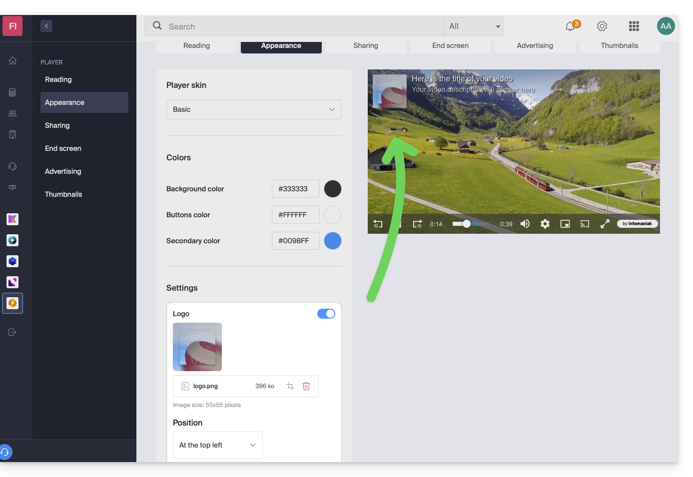 Configurazione del logo nel Player