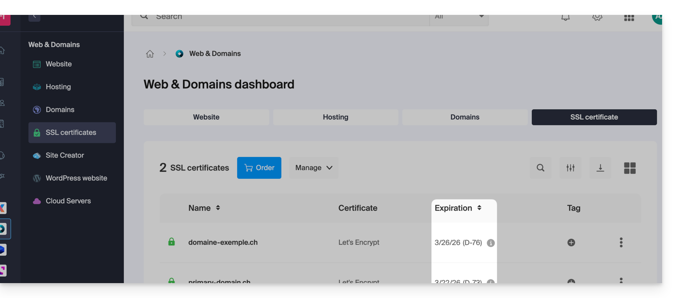 Interface de gestion SSL